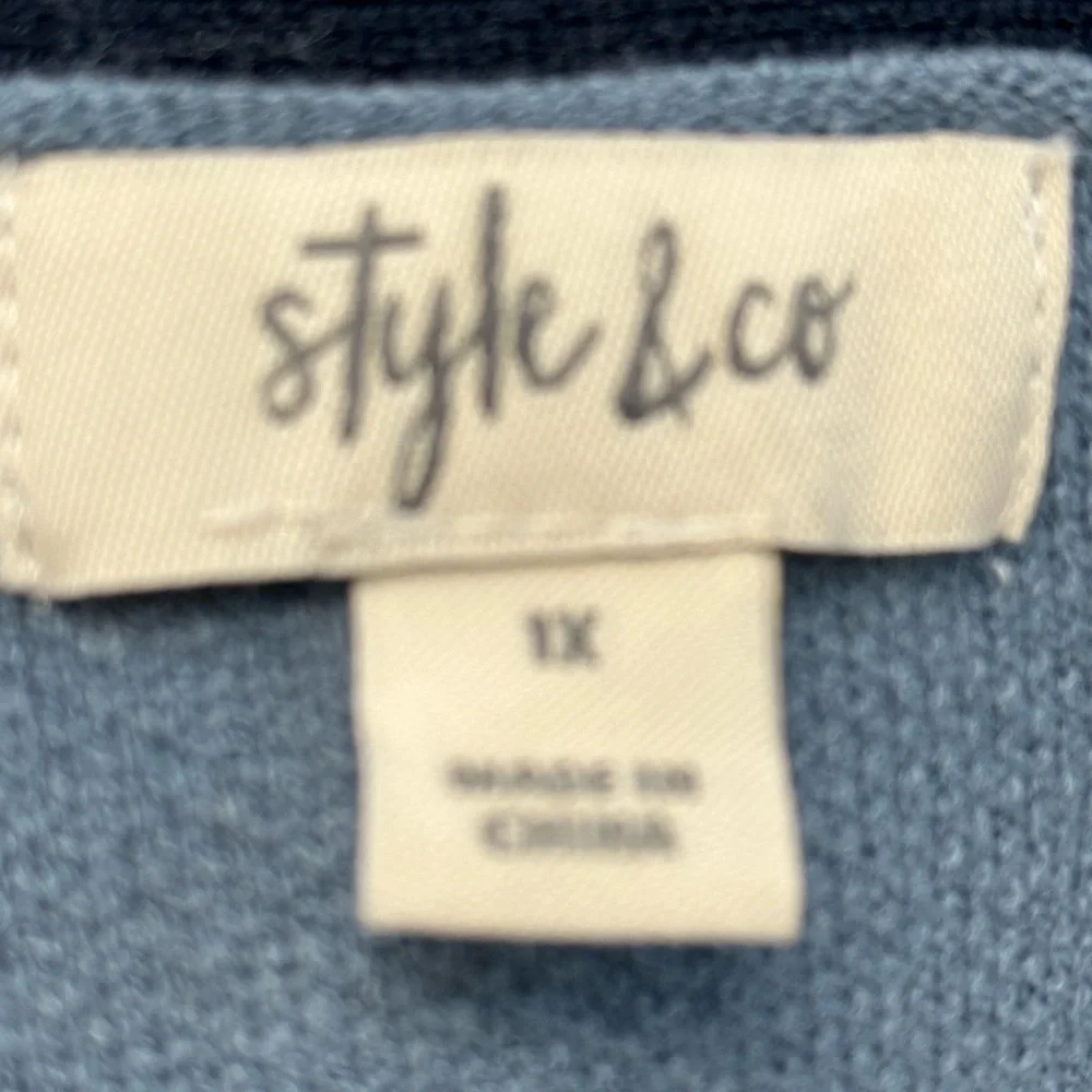 Style & Co Long Sleeve Geometric Print Mixed Media Cardigan - Blue - size 1X - Picture 5 of 11